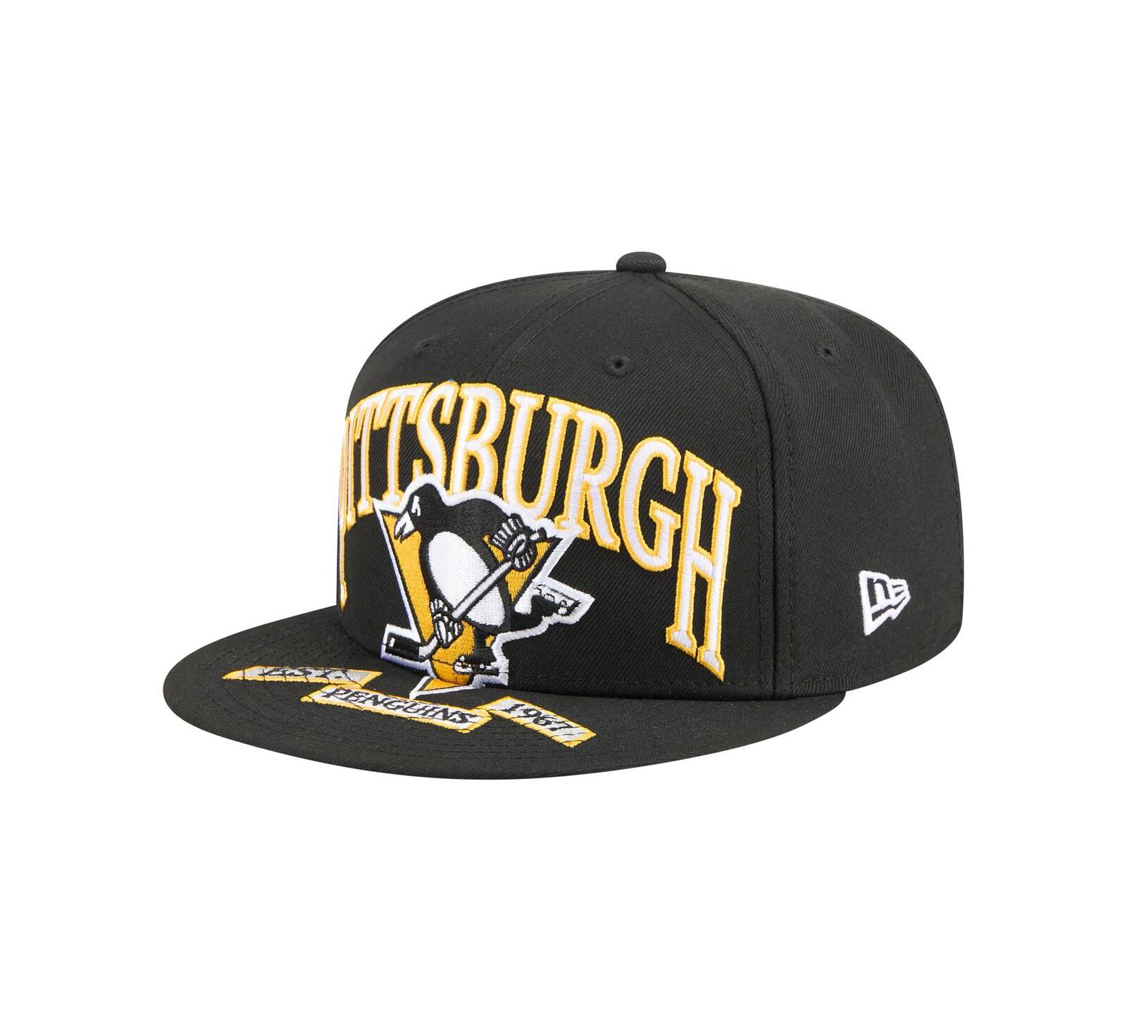Мужская кепка New Era Pittsburgh Penguins Oversized Arch 59Fifty Fitted Hat, черная