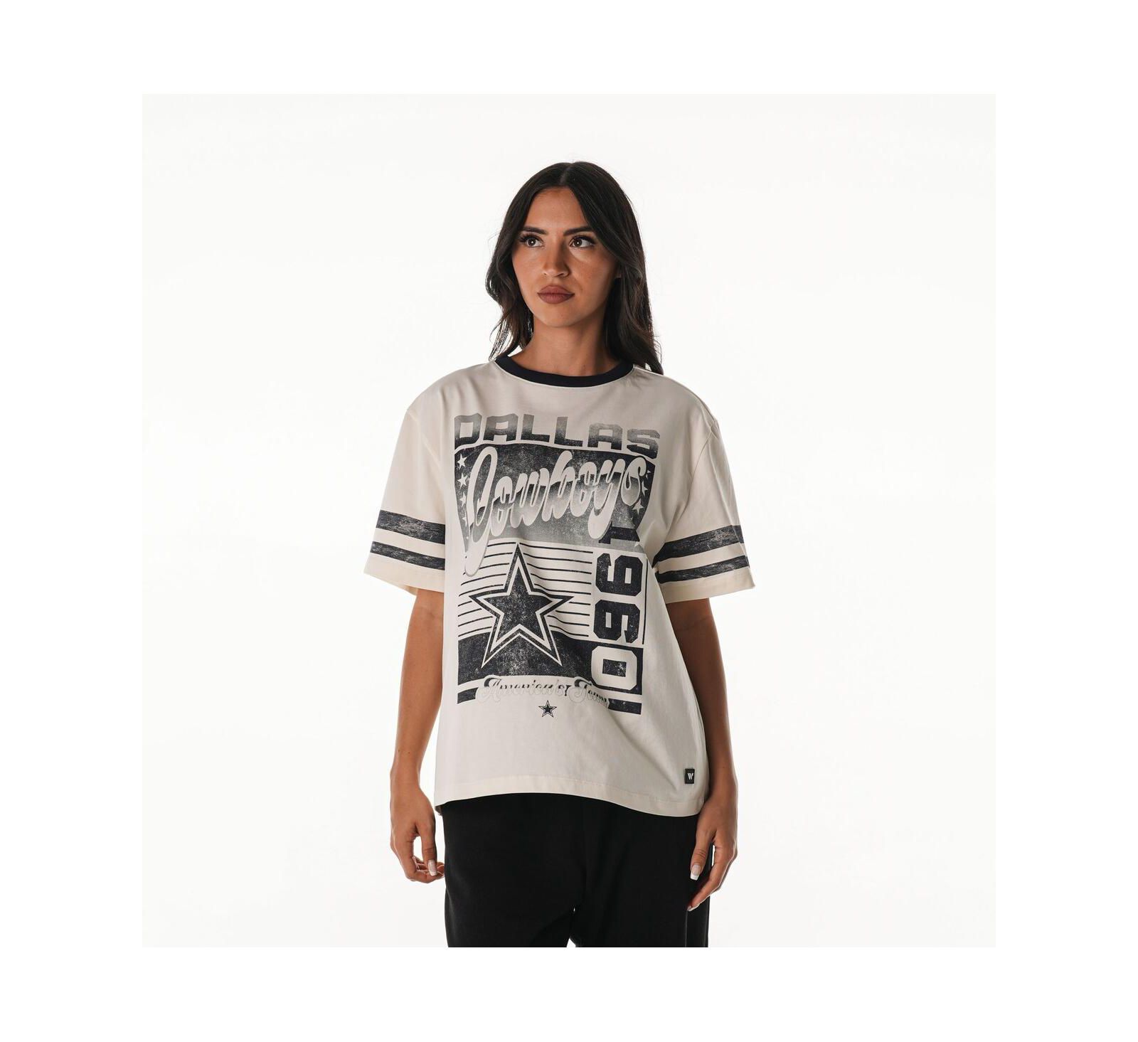 Женская футболка The Wild Collective Cream Dallas Cowboys Drop Shoulder Oversized Boyfriend