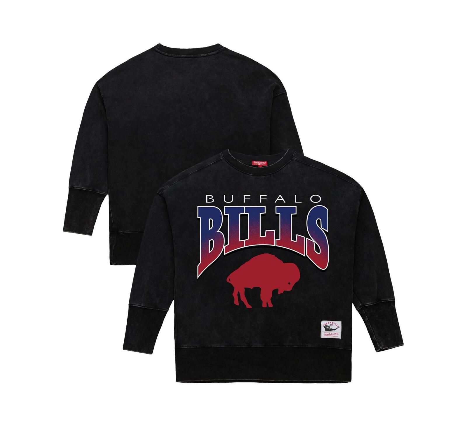 Женский свитшот Mitchell & Ness Black Buffalo Bills Delineate Mineral Wash Crewneck