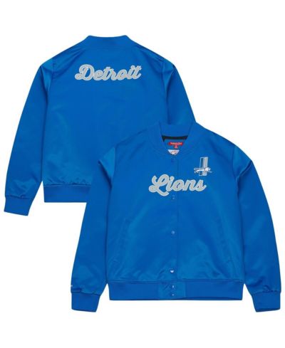 Mitchell & Ness Женская синяя атласная куртка Detroit Lions Full-Snap