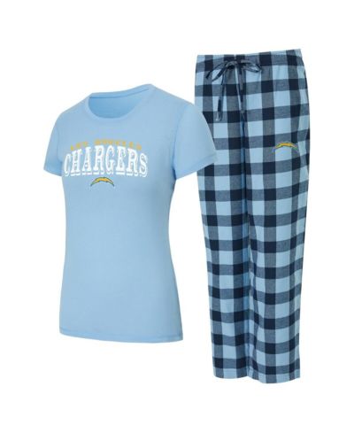 Женский комплект Concepts Sport 2-Piece Powder Blue/Navy Los Angeles Chargers Avondale T-Shirt and Pants Flannel PJ