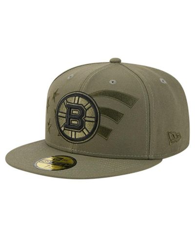 New Era Men's Olive Boston Bruins Military Appreciation Flag 59FIFTY Fitted Hat