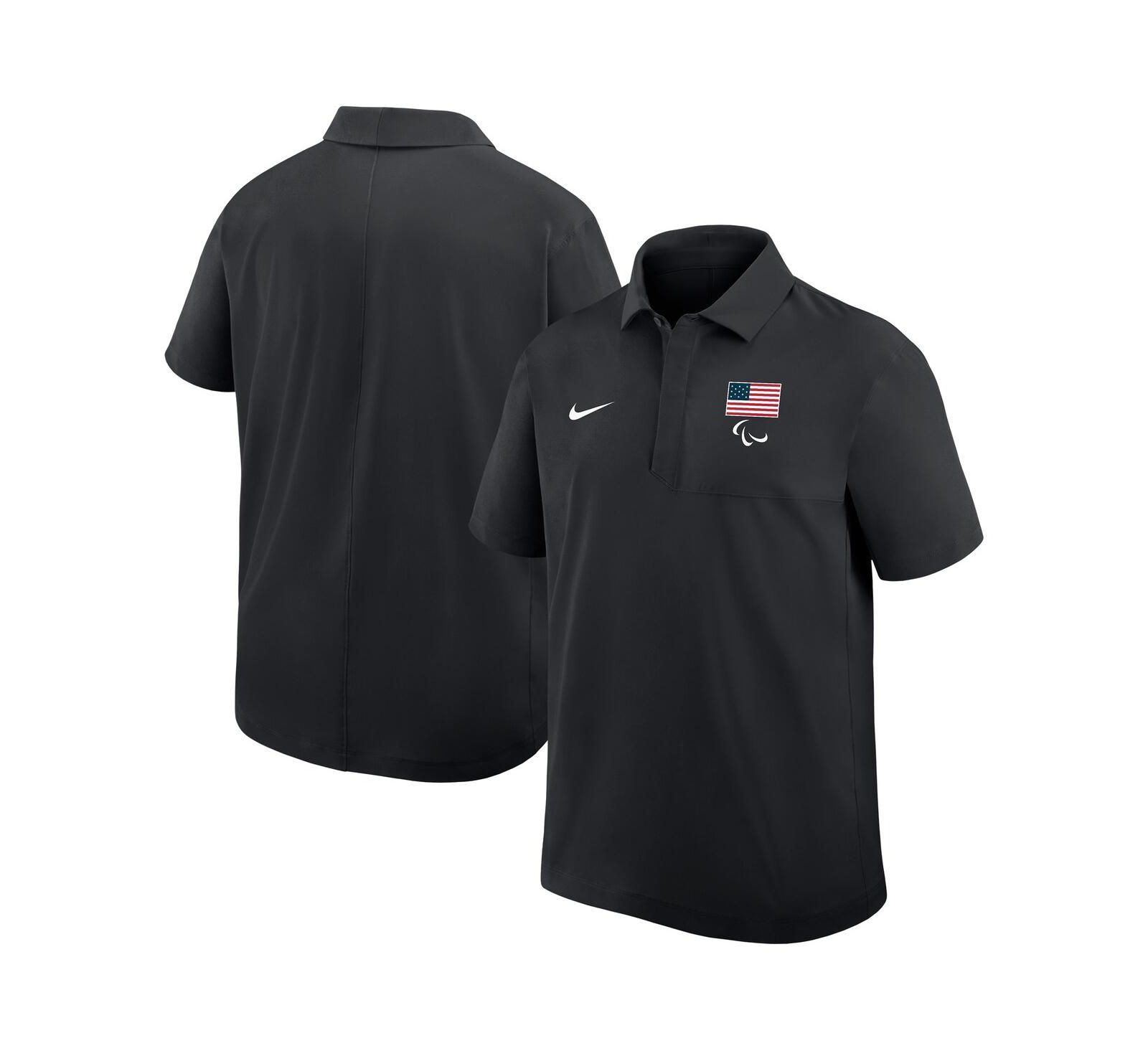 Nike Мужская черная рубашка-поло из ткани Woven, U.S. Paralympics