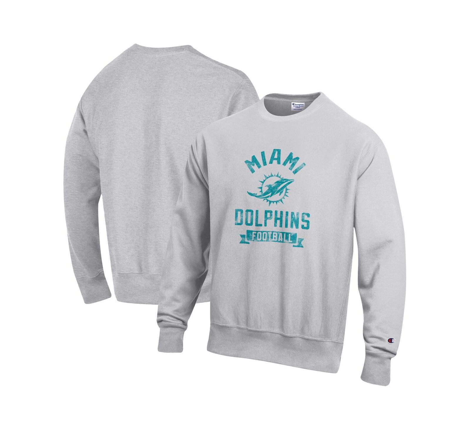 Champion Men's Heather Gray Miami Dolphins Reverse Weave Fleece Pullover Sweatshirt