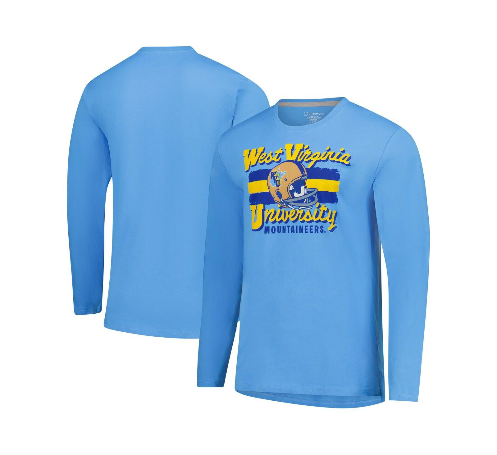 Мужская футболка Image One Light Blue West Virginia Mountaineers Throwback Helmet Long Sleeve