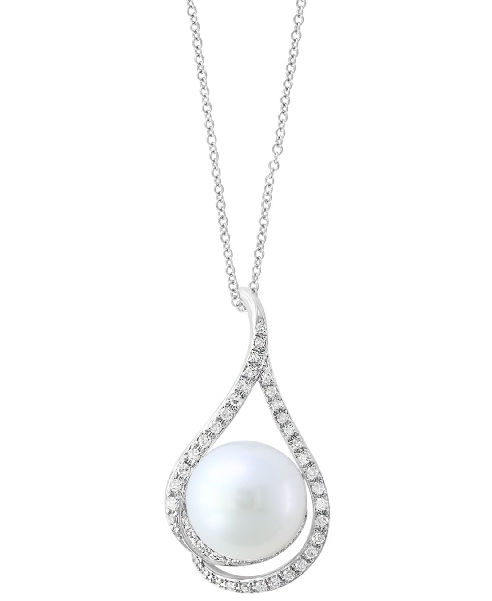 Подвеска-ожерелье EFFY Collection Freshwater Pearl (8-8.5mm) and Diamond (1/6 ct. t.w.) в 14k White Gold