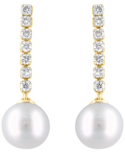 Серьги EFFY Collection с пресноводным жемчугом (7.5-8mm) и бриллиантами (1/4 ct. t.w.) в 14k Yellow Gold