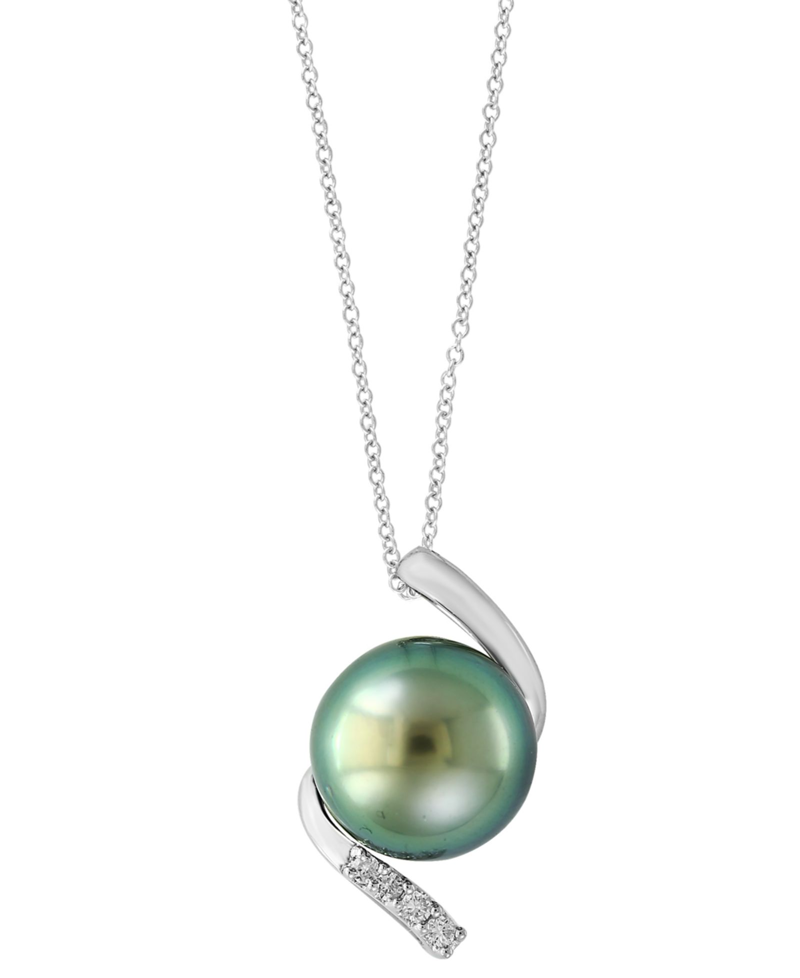 Подвеска EFFY Collection Black Tahitian Pearl (11-12mm) and Diamond в Sterling Silver