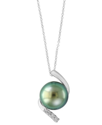 Подвеска EFFY Collection Black Tahitian Pearl (11-12mm) and Diamond в Sterling Silver