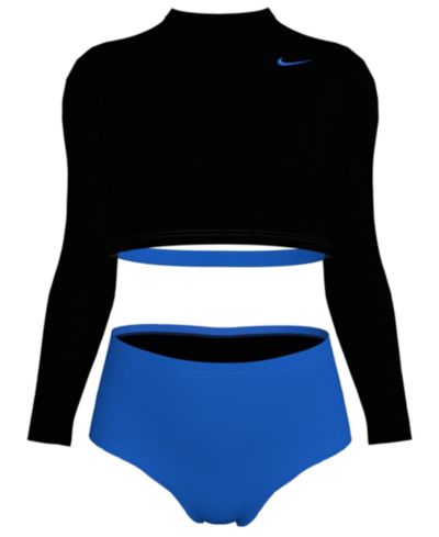 Nike Girls' 7-16 Essential Long-Sleeve Crop Top and High-Waist Swim Bottoms, 2-Piece Set