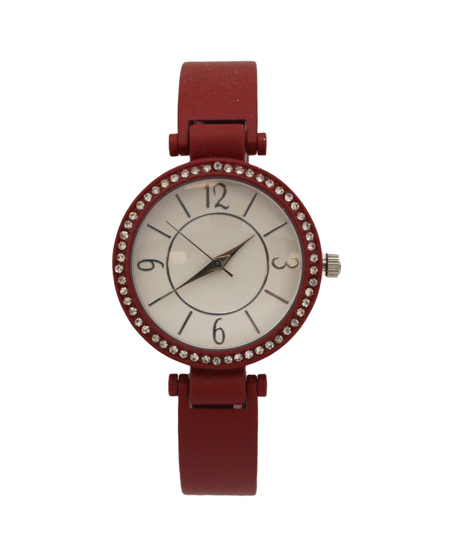 Burgundy Solid Colors And Rhinestone Detail Bangle Watch