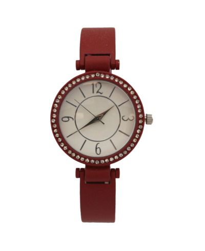 Burgundy Solid Colors And Rhinestone Detail Bangle Watch