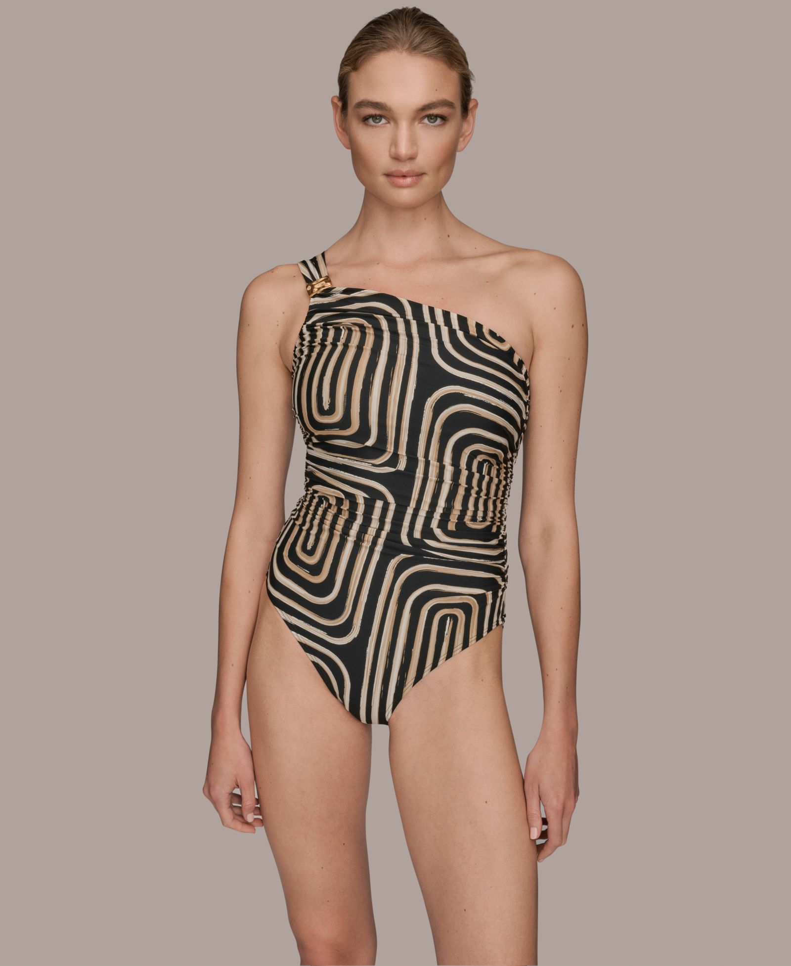 Donna Karan New York Женский одноплечный слитный купальник с принтом