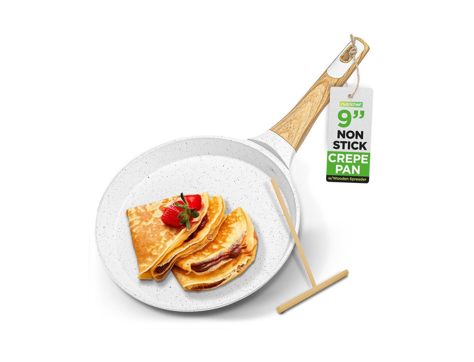 Сковорода для блинчиков NutriChef 17.3” Non-Stick с деревянной лопаткой, White Cream Marble