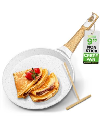 Сковорода для блинчиков NutriChef 17.3” Non-Stick с деревянной лопаткой, White Cream Marble