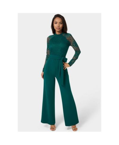 Bebe Women's Lace and Bodice Straight Leg Jumpsuit