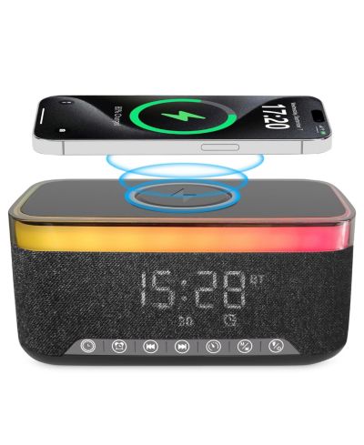 Alpha Digital Bluetooth стереодинамик-будильник с беспроводной зарядкой и RGB подсветкой