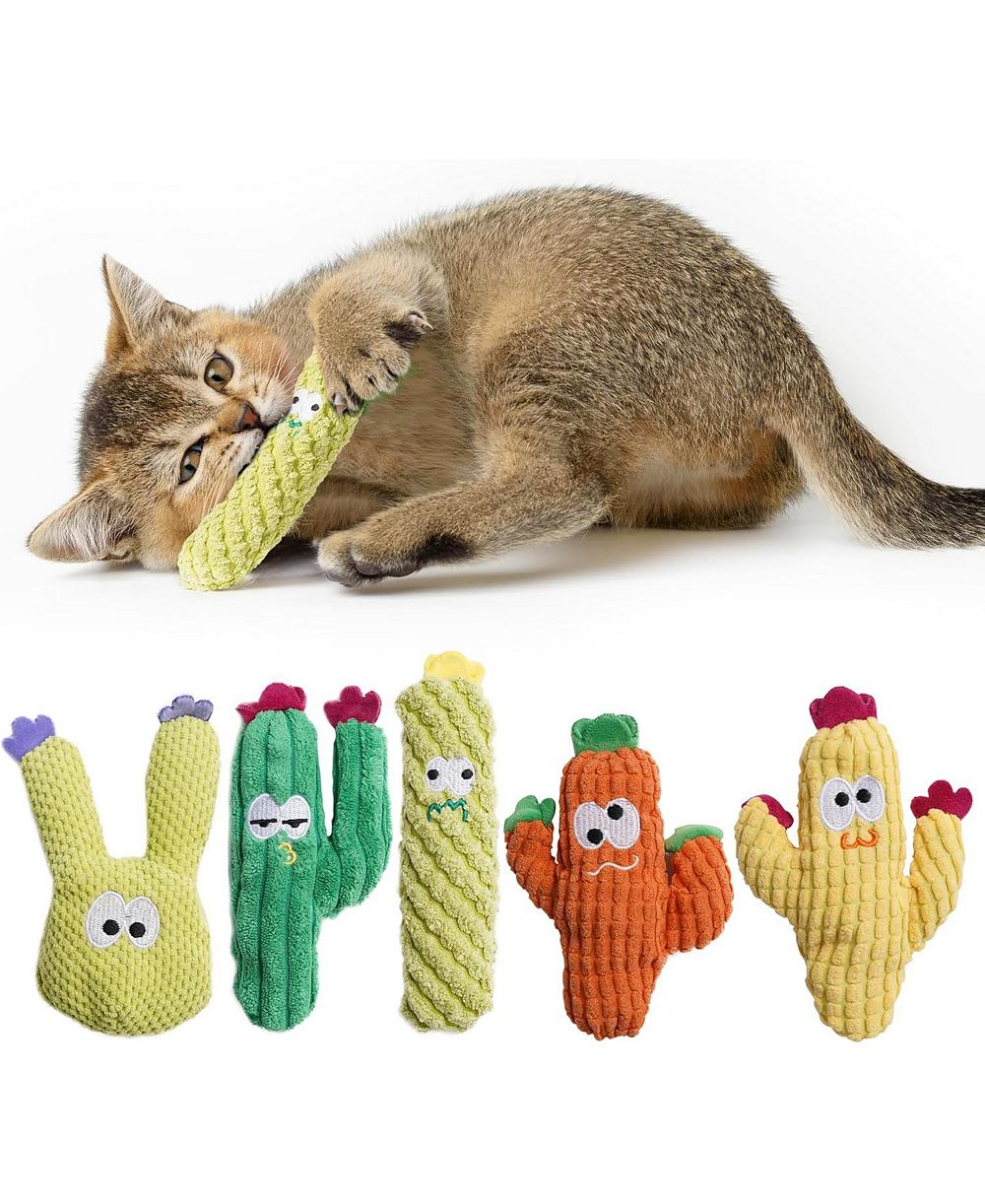 Nocciola 5 Pack Cactus Cat Toy Set, 100% Premium  Cat Herb Filling, Natural Stimulation for Cats, Durable for Teething, Perfect Kitten Toy
