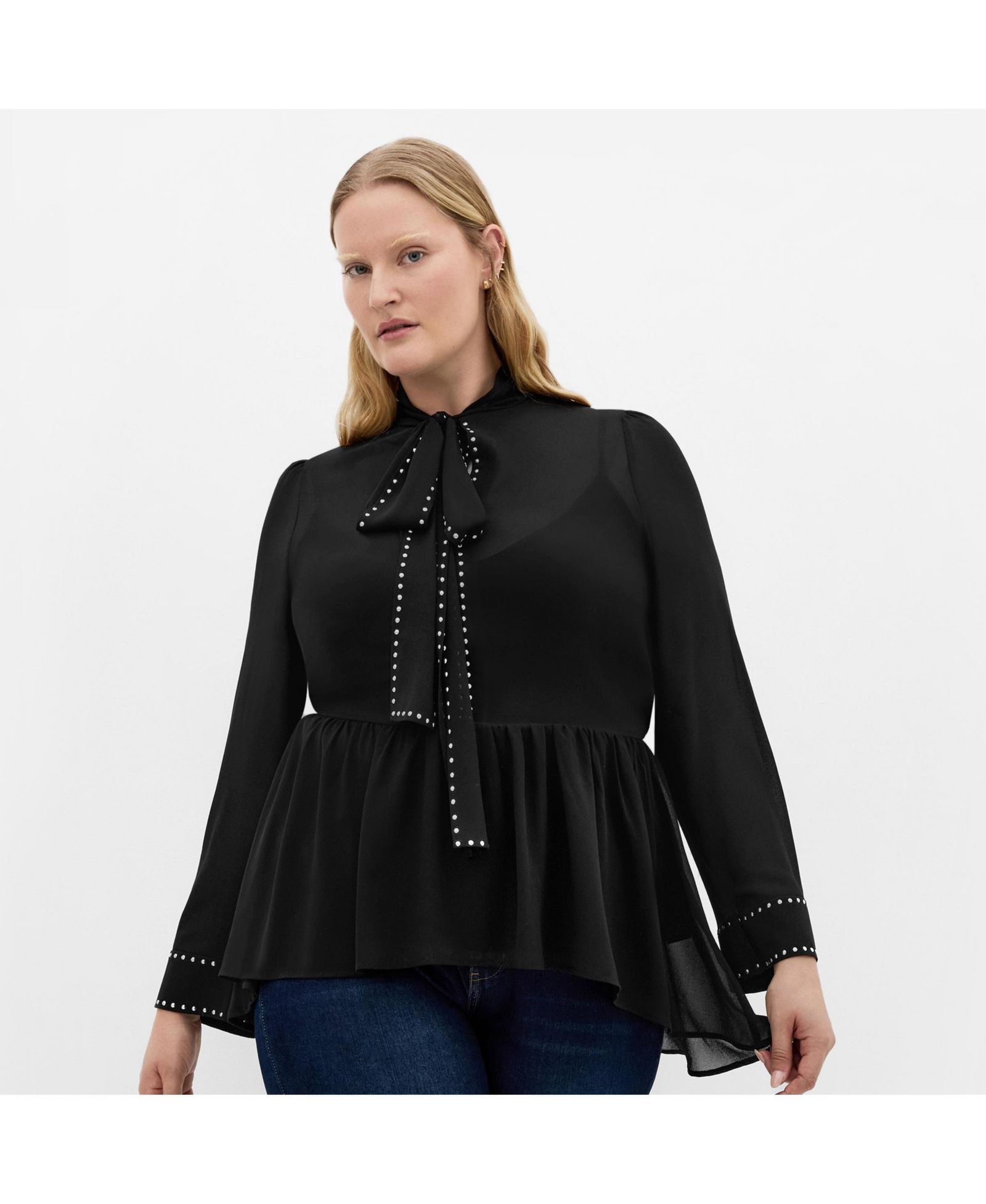 CITY CHIC Plus Size Kara Stud Tie Neck Top