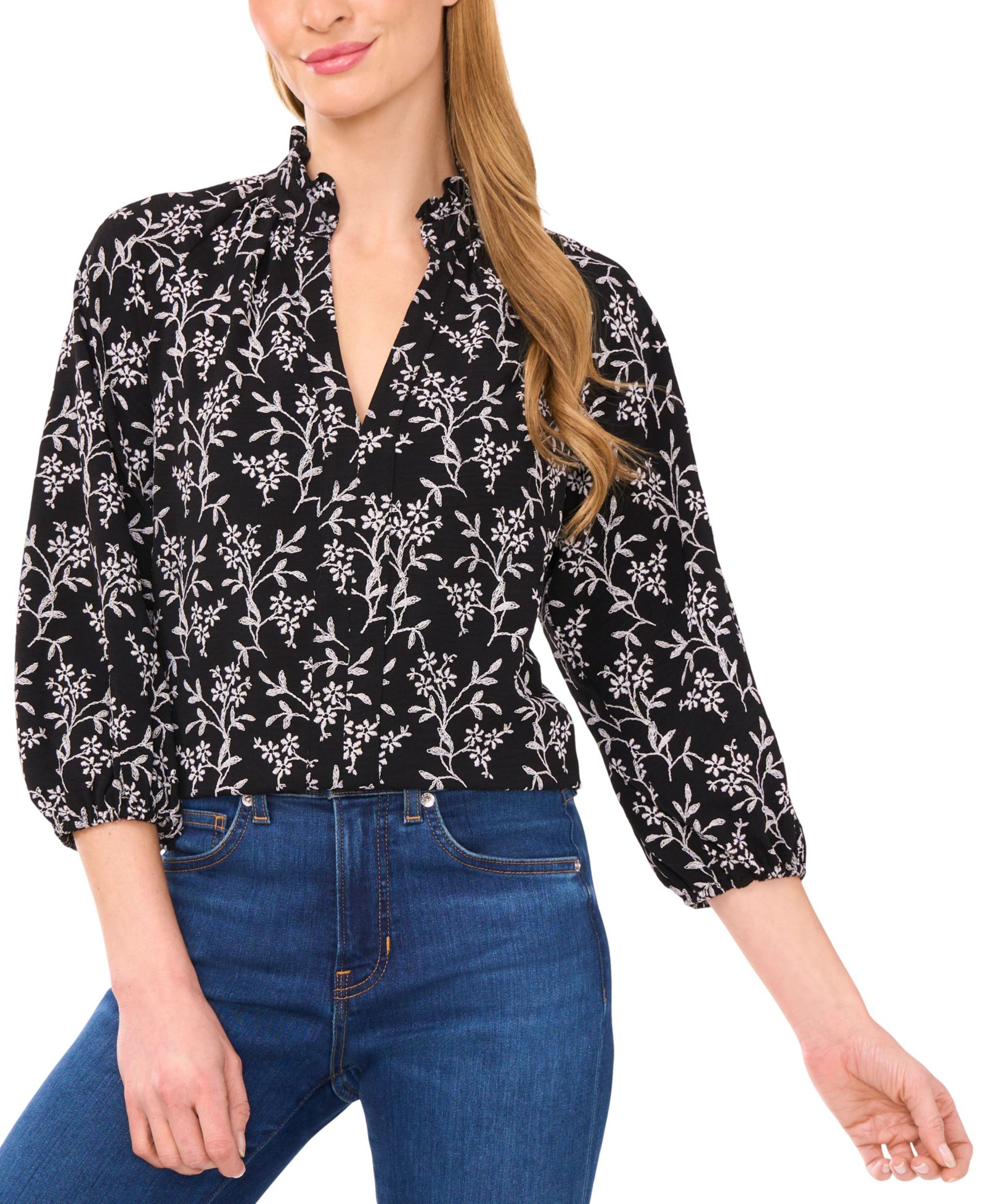 Топ CeCe Women's Raglan 3/4-Sleeve Ruffle Neck