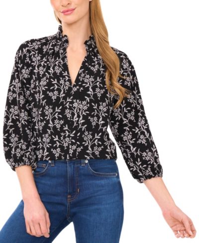CeCe Women's Raglan 3/4-Sleeve Ruffle Neck Top