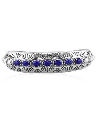 American West Jewelry Sterling Silver Lapis Gemstone Textured Cuff Bracelet, Size Medium