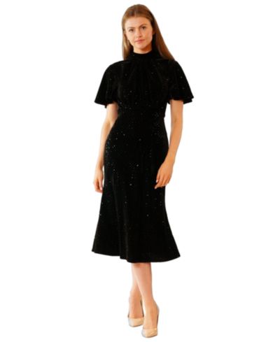 julia jordan Women's Short-Sleeve Velvet Midi Dress
