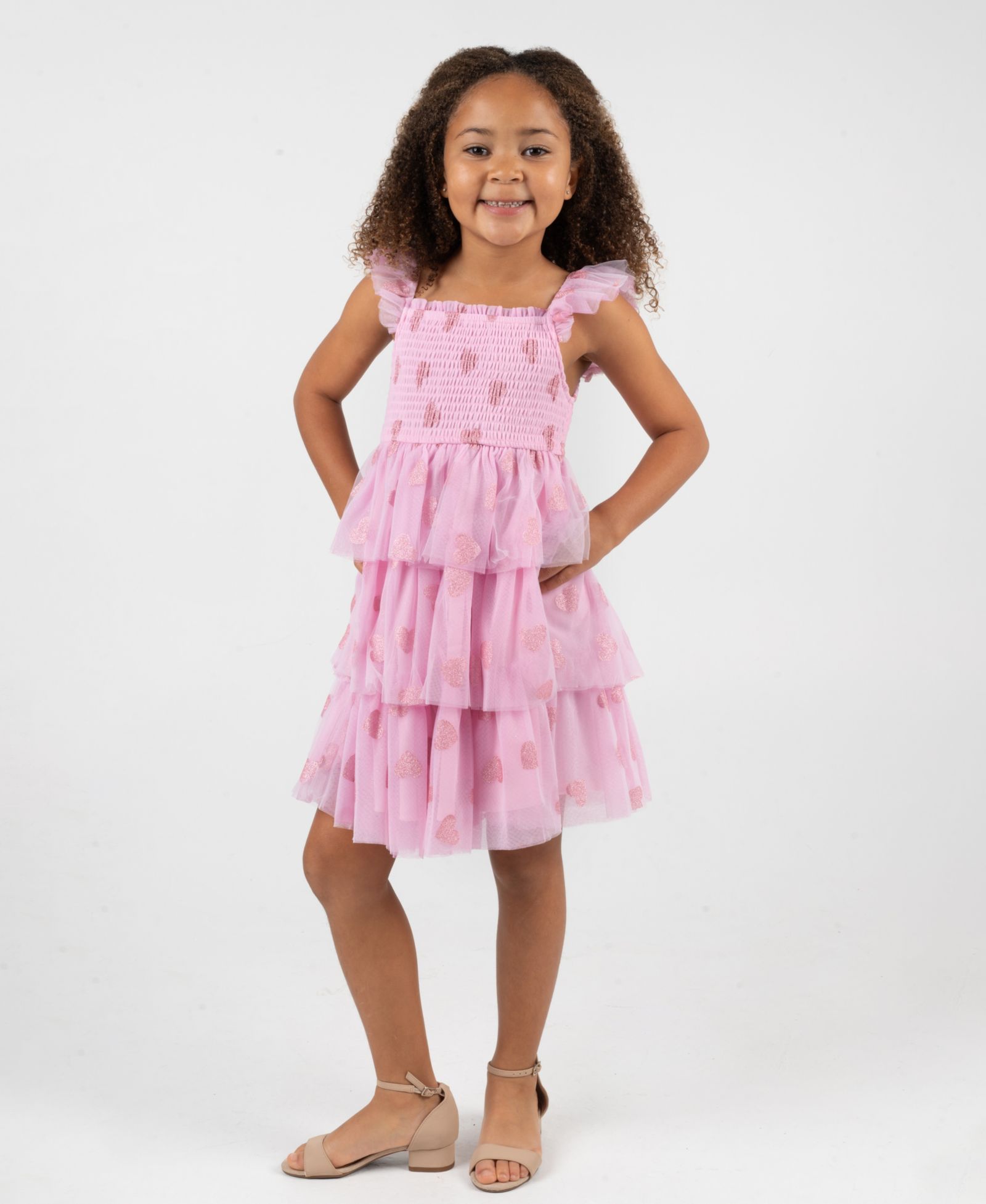 Детское платье Rare Editions Tiered Heart Glitter Mesh 2T-6X
