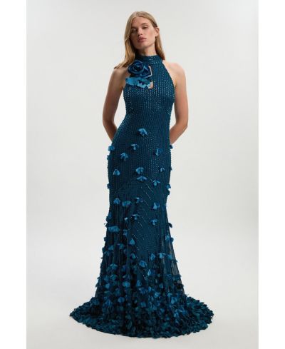 Karen Millen Petite Woven Maxi Rosette Dress