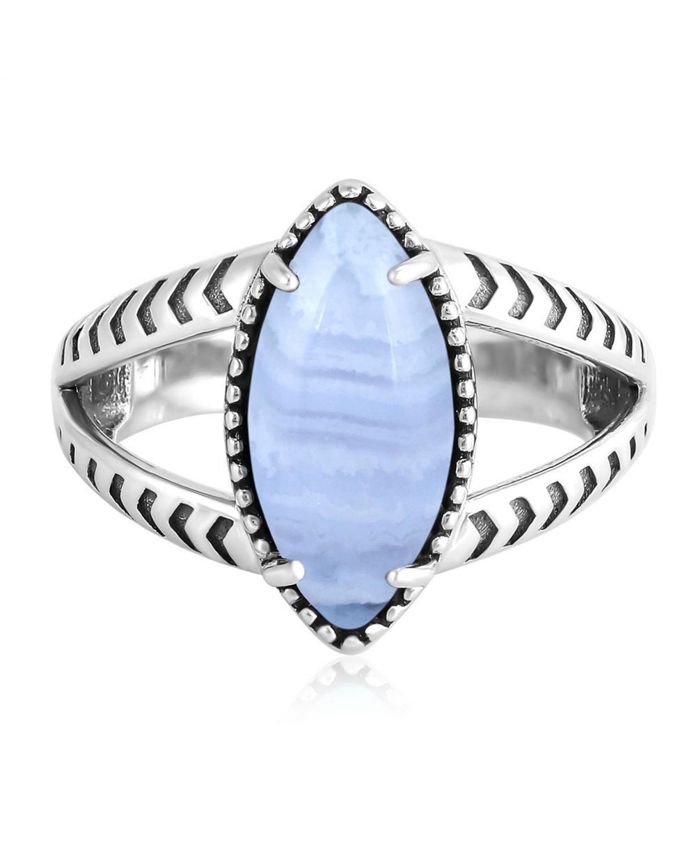 American West Jewelry Sterling Lace Agate Marquise Split Shank Ring, Size 5