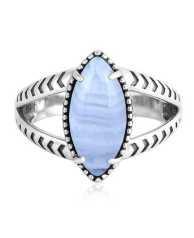 American West Jewelry Sterling Lace Agate Marquise Split Shank Ring, Size 5