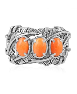 Кольцо American West Jewelry Sterling Silver Orange Spiny Oyster Three Stone Feather
