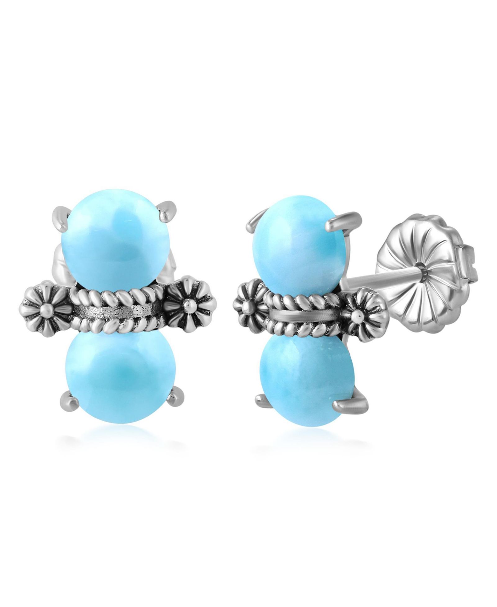 Серьги-гвоздики American West Jewelry Sterling Round Larimar Concha