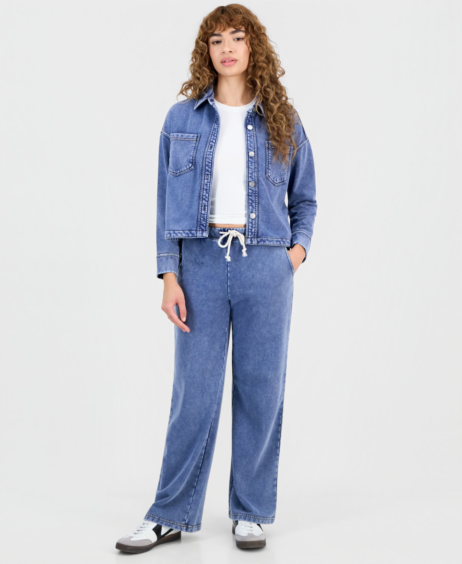 And Now This Petite Faux-Denim French Terry Wide-Leg Pants, Macy's Exclusive