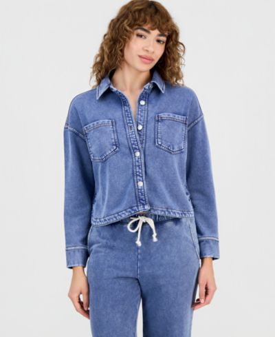 Шакет And Now This Petite Faux-Denim Knit Button-Front