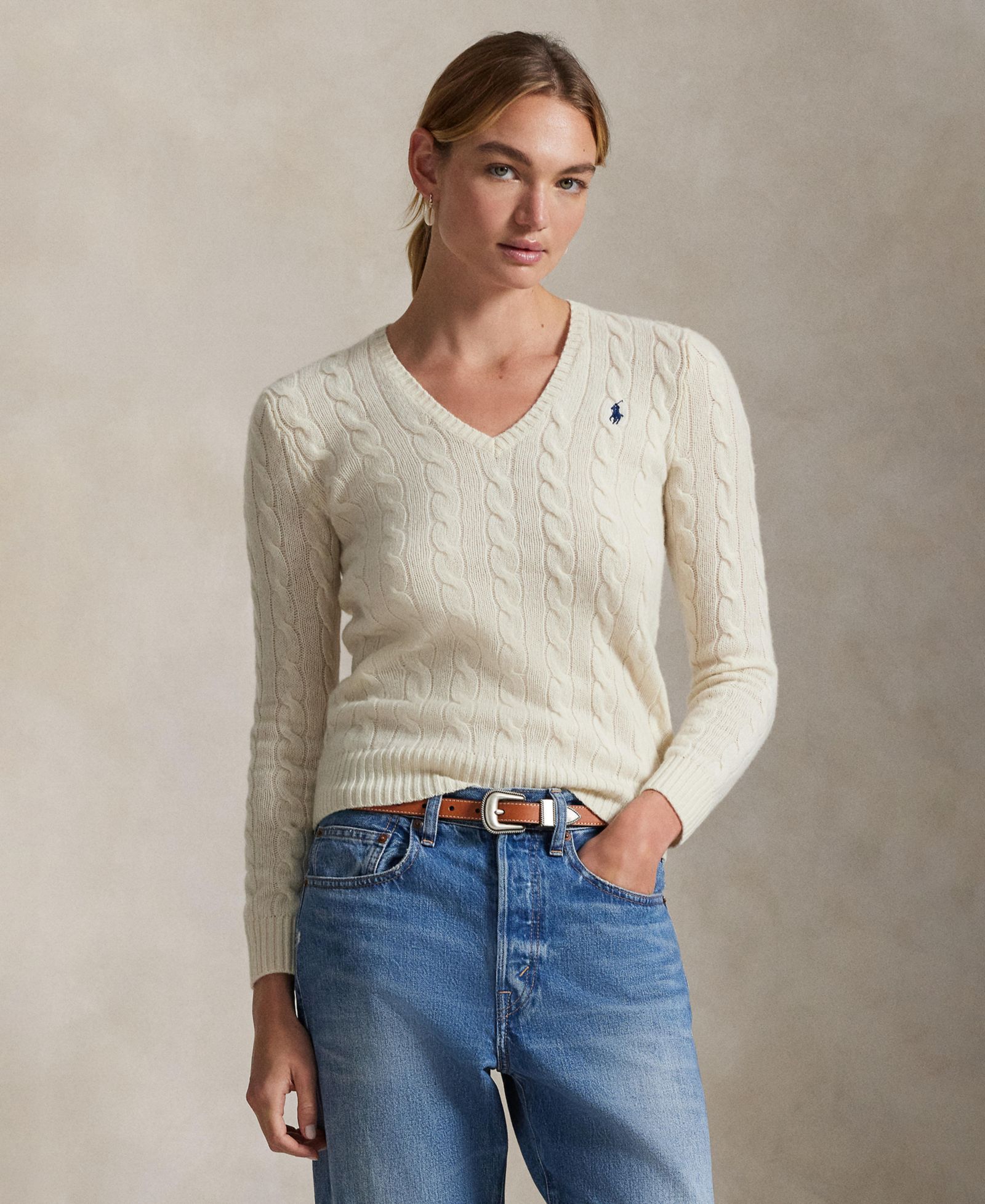 Polo Ralph Lauren Женский Cable Wool-Cashmere V-Neck Sweater
