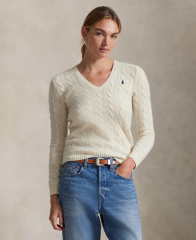 Polo Ralph Lauren Women's Cable Wool-Cashmere V-Neck Sweater