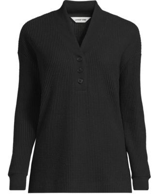 Lands' End Plus Size Long Sleeve Waffle Shawl Collar Henley