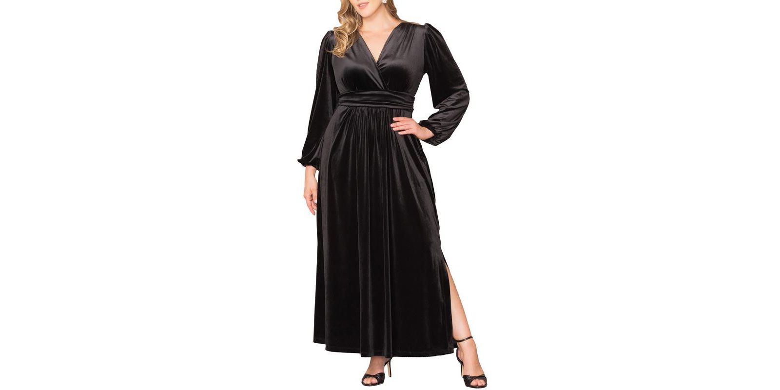 Kiyonna Plus Size вечернее платье из бархата с длинным рукавом