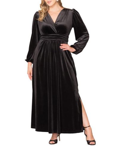 Kiyonna Plus Size вечернее платье из бархата с длинным рукавом
