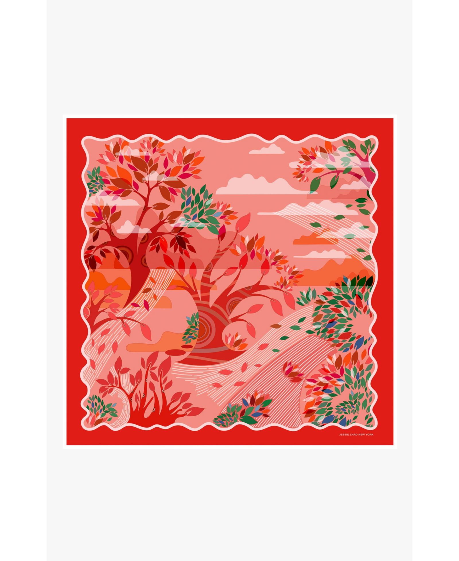Шарф шелковый Jessie Zhao New York Double Sided Crossing Red