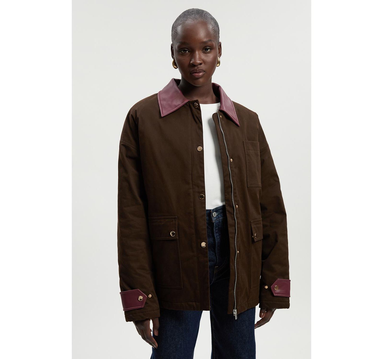 Karen Millen стеганая куртка Barn Jacket с контрастным воротником