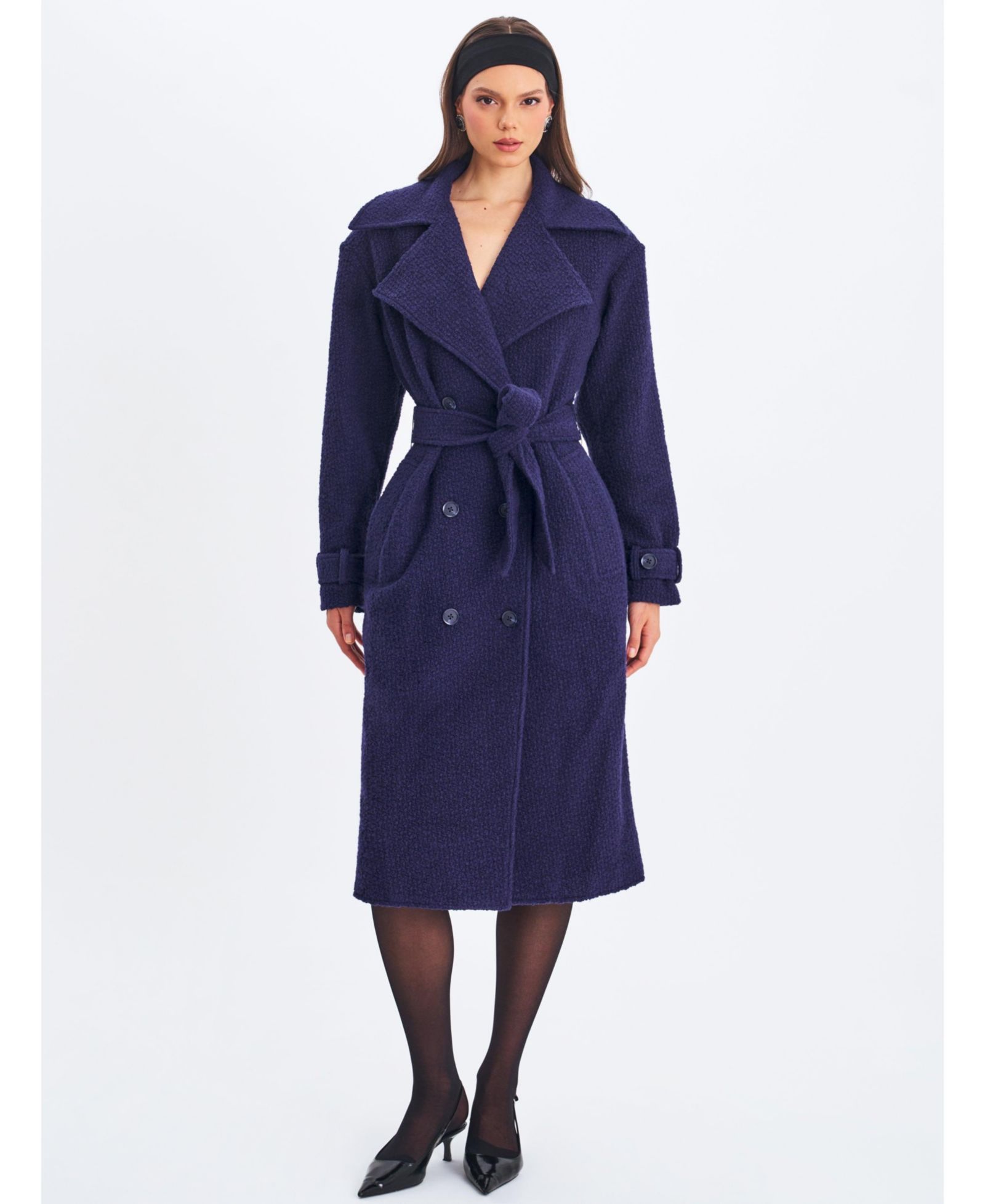 Пальто Miss Circle Women Jaelyn Midnight Blue Wool Blend Double-Breasted Belted