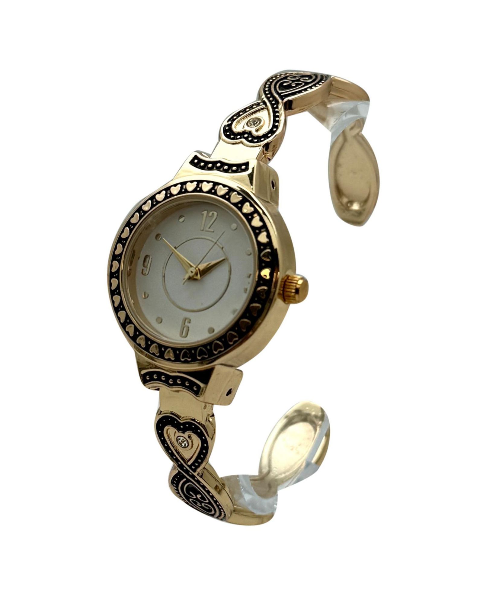 Olivia Pratt Elegant Heart Detailed Band Bangle Women Watch, Gold