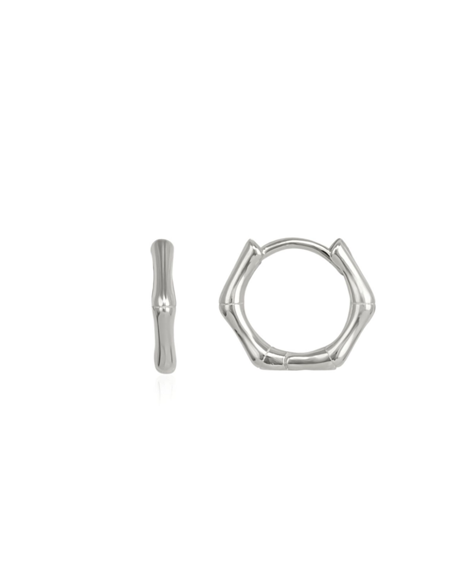 Bone Shape Hexagonal Huggie Hoop Earrings in Sterling