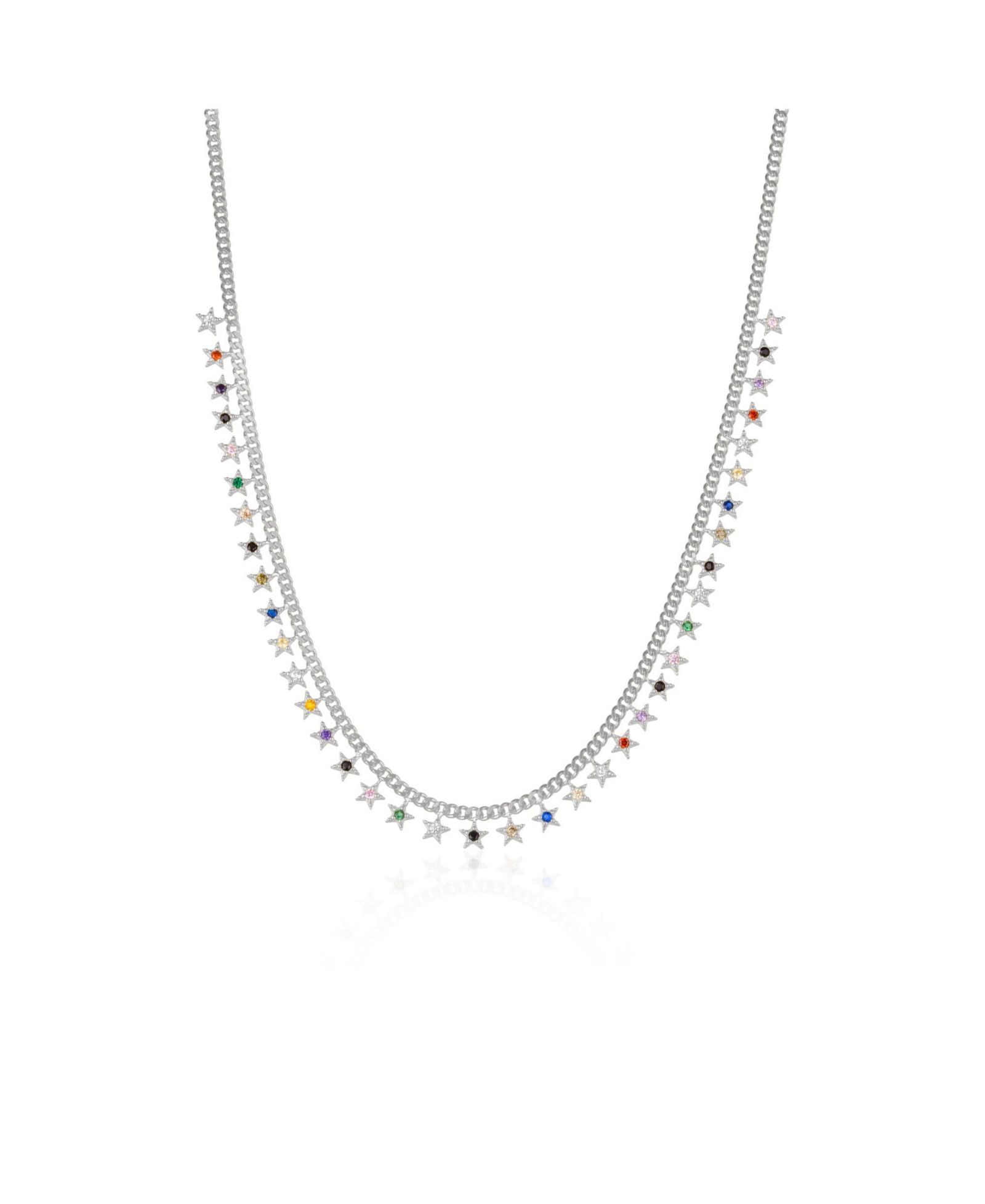 Rainbow Multiple Star Station Necklace Sterling Silver