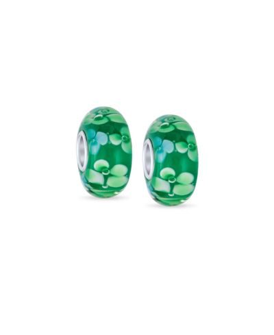 Bling Jewelry Flowers Pink Red Glass Charm Bead For Bracelet Sterling Silver (Set-2)
