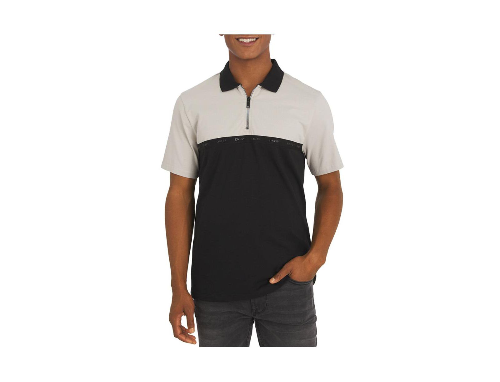DKNY Men's Highwalk Cotton Zip Front Polo