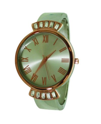 Olivia Pratt Silver Rose Gold Olivia Pratt Elegant Emerald Rhinestone Solid Metal Bangle Watch