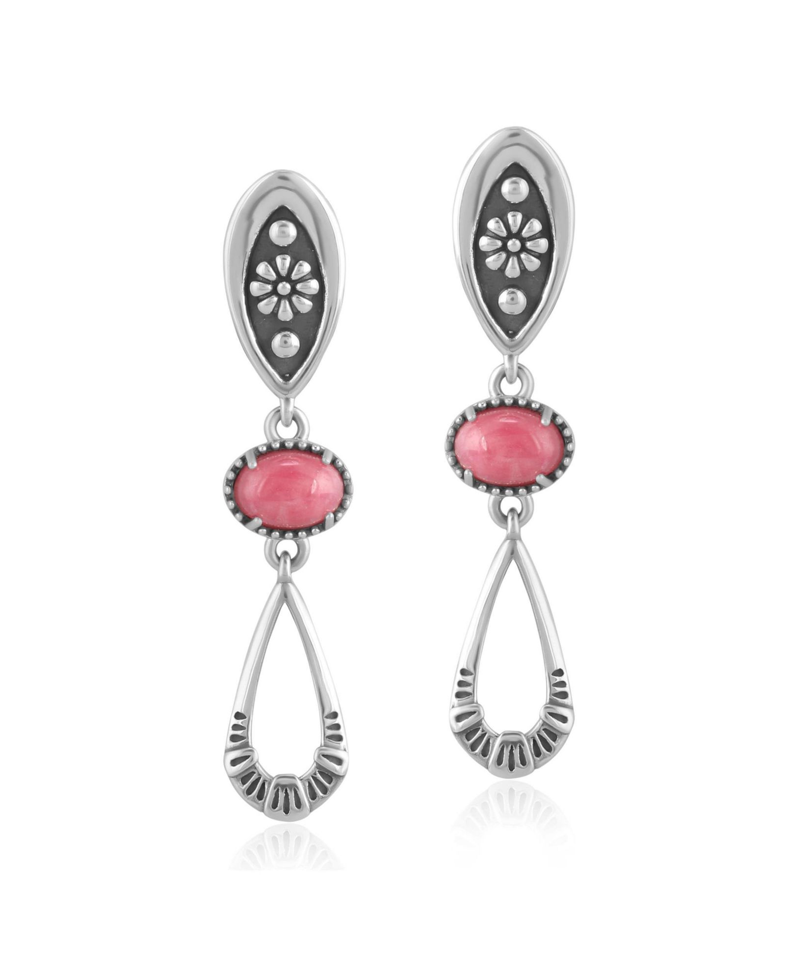 Серьги American West Jewelry Sterling Rhodonite Teardrop Double Loop с драгоценным камнем